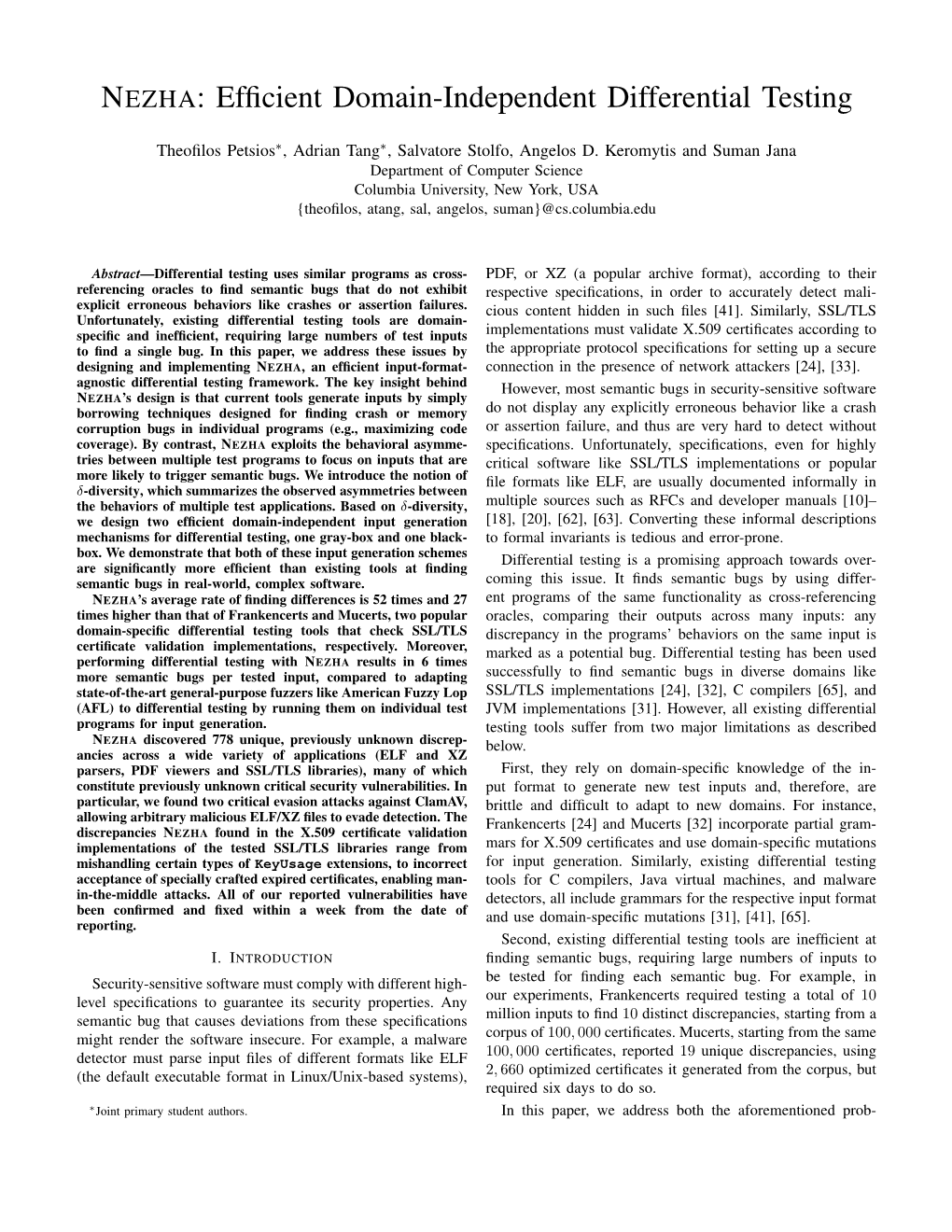 NEZHA: Efficient Domain-Independent Differential