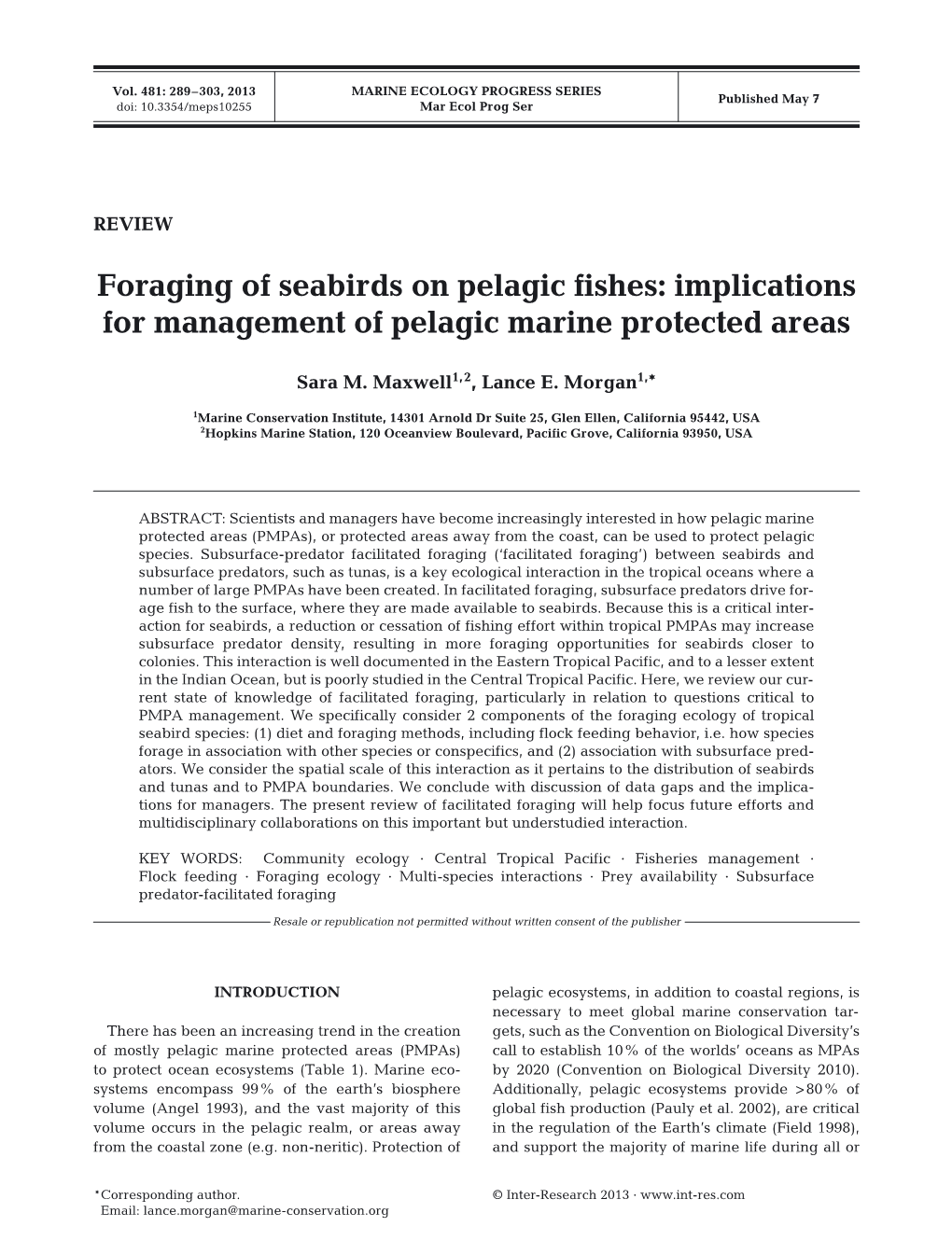 Foraging of Seabirds on Pelagic Fishes: Implications for Management of Pelagic Marine Protected Areas