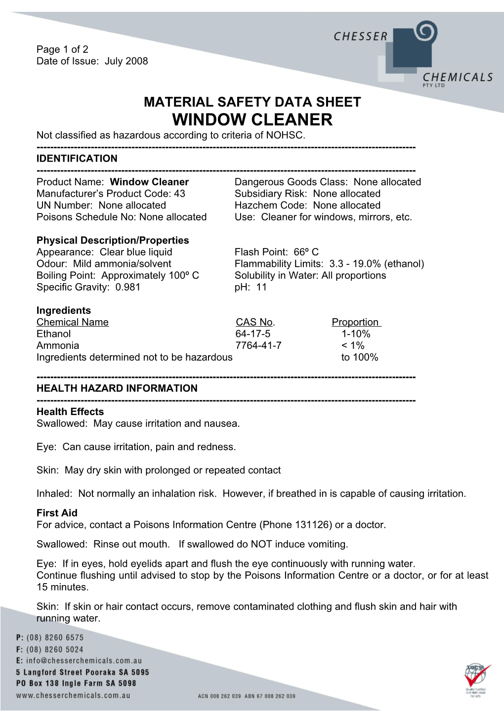 Material Safety Data Sheet s77