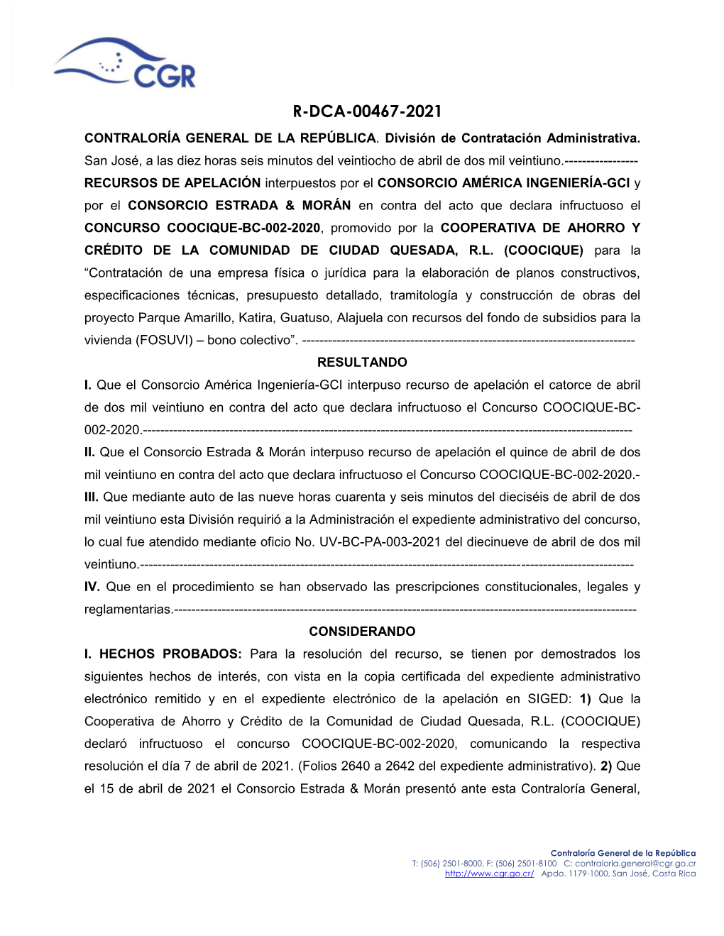 R-Dca-00467-2021 Contraloría General De La República