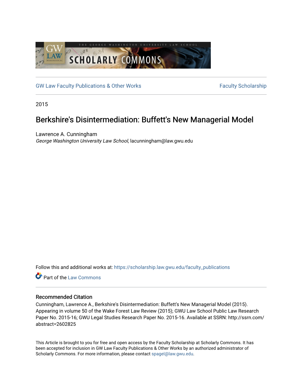 Berkshire's Disintermediation: Buffett's New Managerial Model