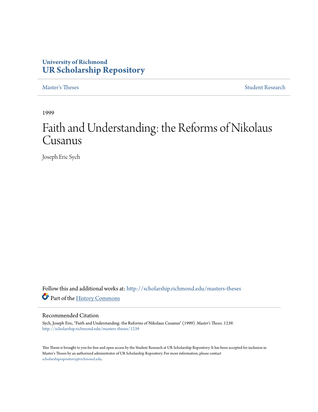 The Reforms of Nikolaus Cusanus Joseph Eric Sych