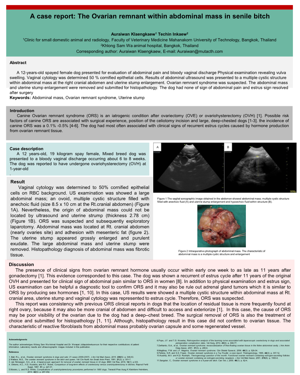 A Case Report: the Ovarian Remnant Within Abdominal Mass in Senile Bitch