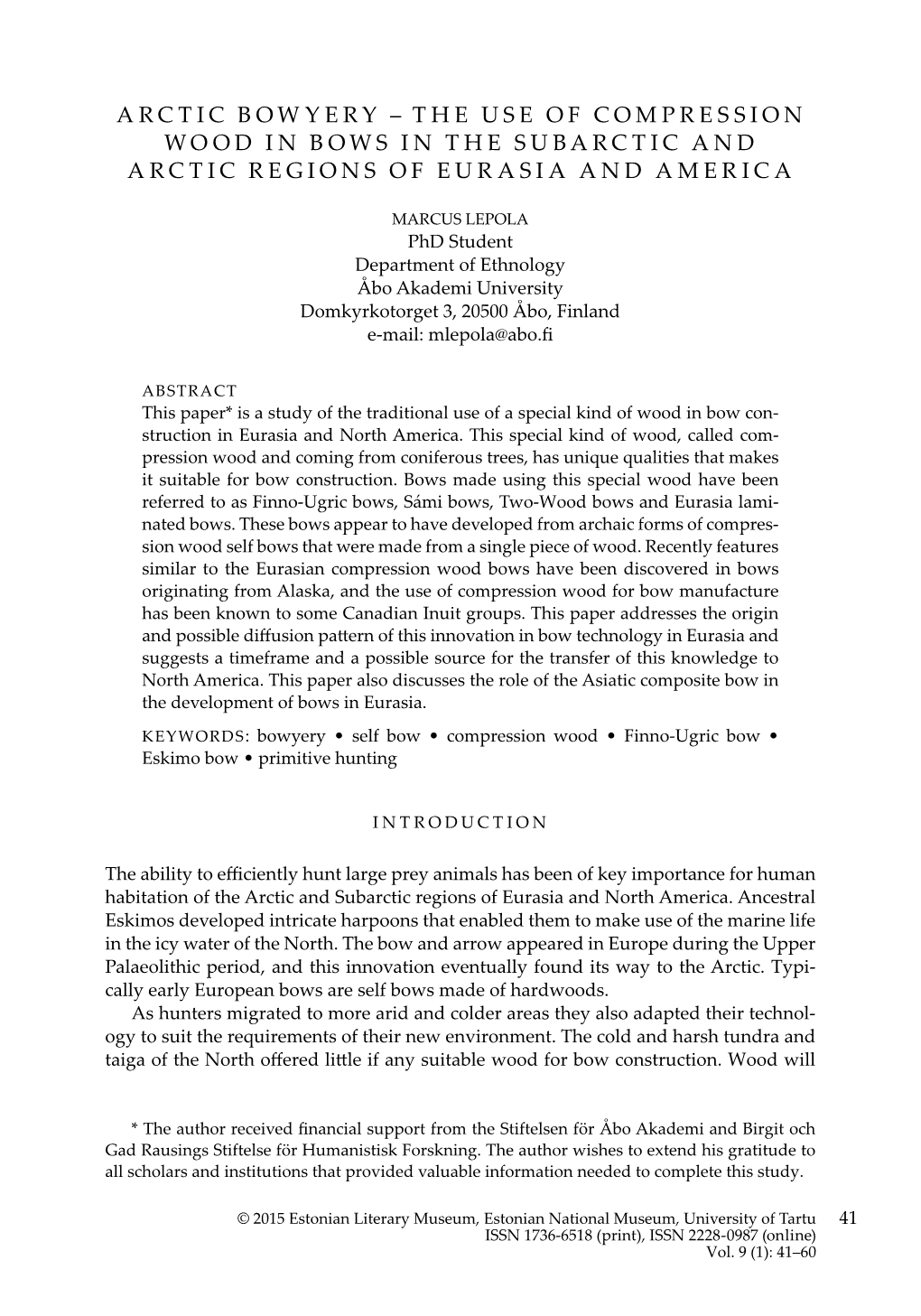 The Use of Compression Wood in Bows in the Subarctic and Arctic Regions of Eurasia and America