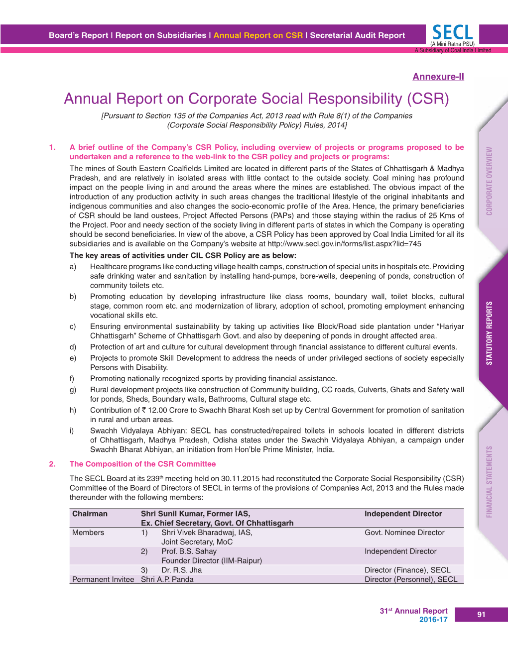 Annual Report on Corporate Social Responsibility (CSR)