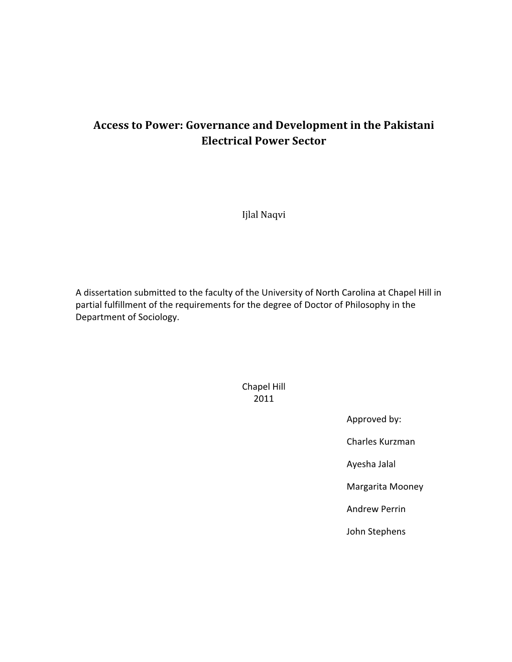 Access to Power: Governance and Development in the Pakistani Electrical Power Sector