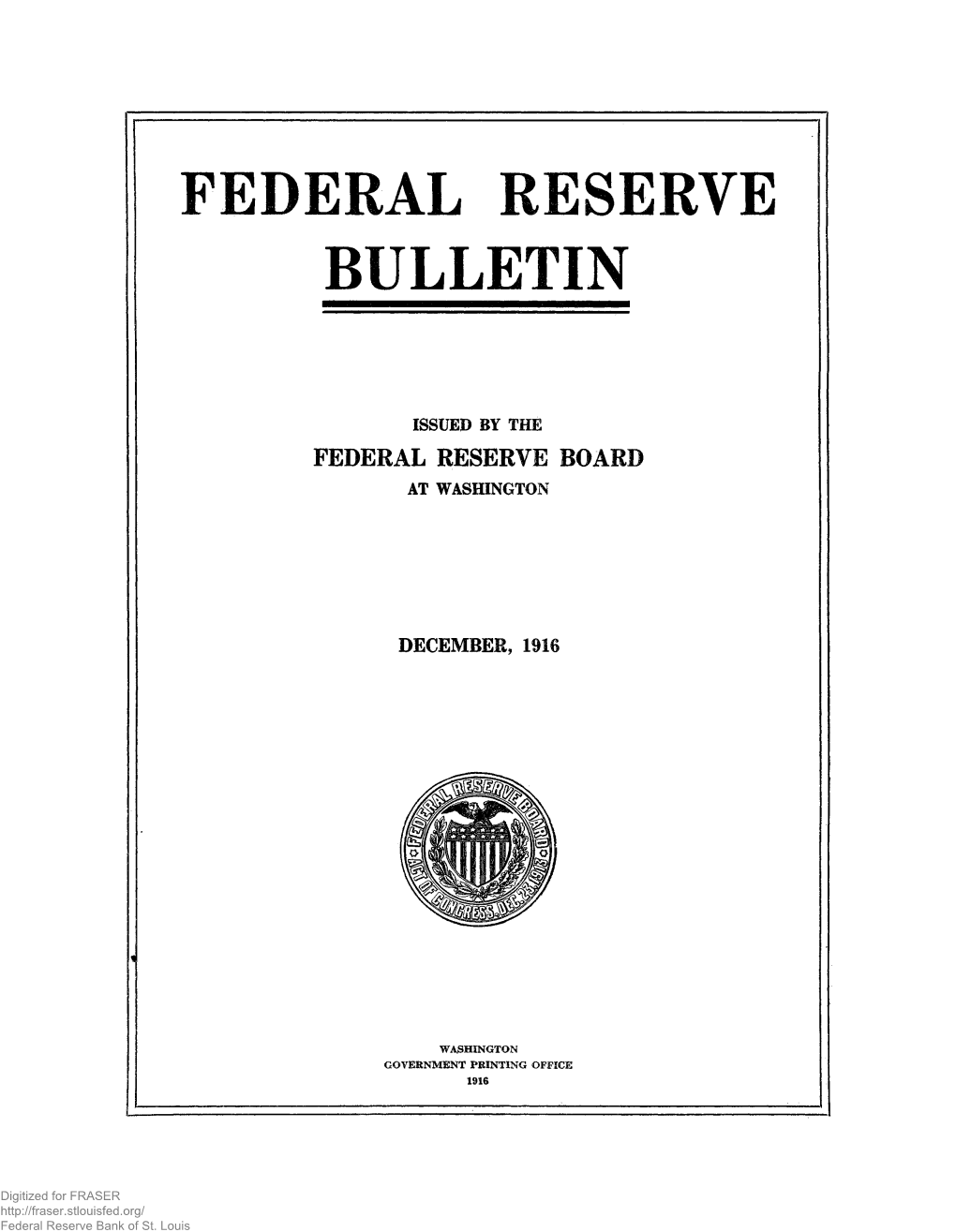 Federal Reserve Bulletin December 1916