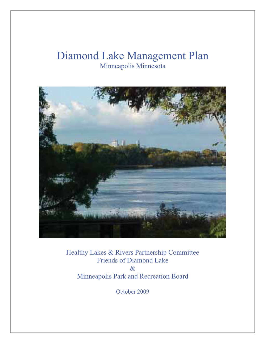 Diamond Lake Management Plan Minneapolis Minnesota