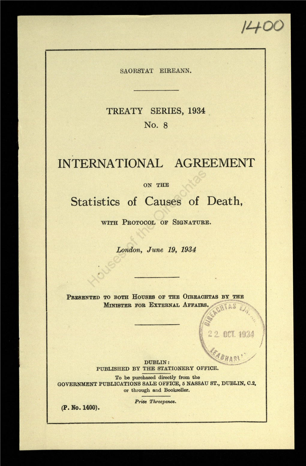 International Agreement on the Statistics of Causes of Death With
