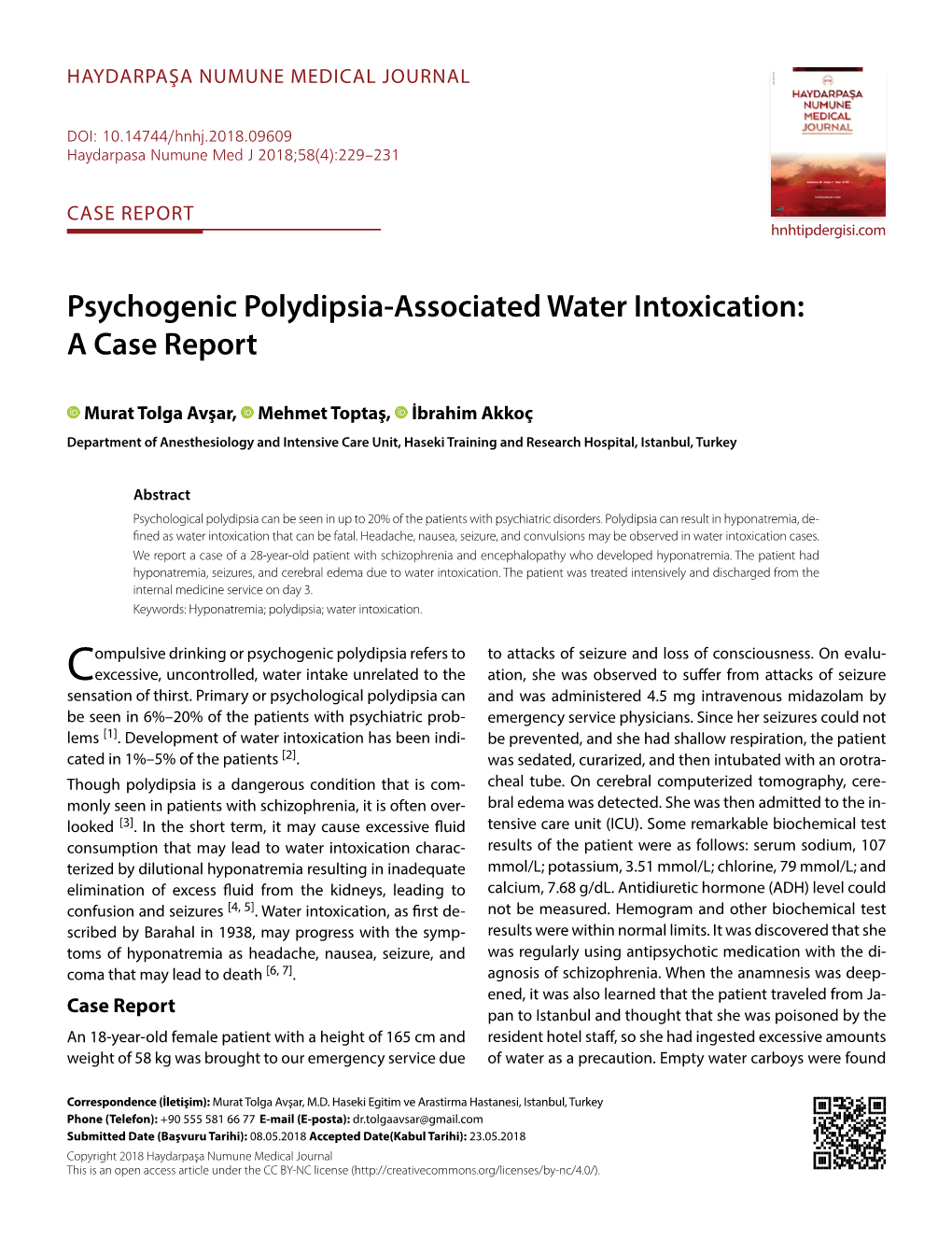 Psychogenic Polydipsia-Associated Water Intoxication: a Case Report