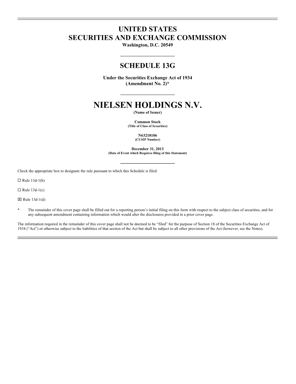 NIELSEN HOLDINGS N.V. (Name of Issuer)