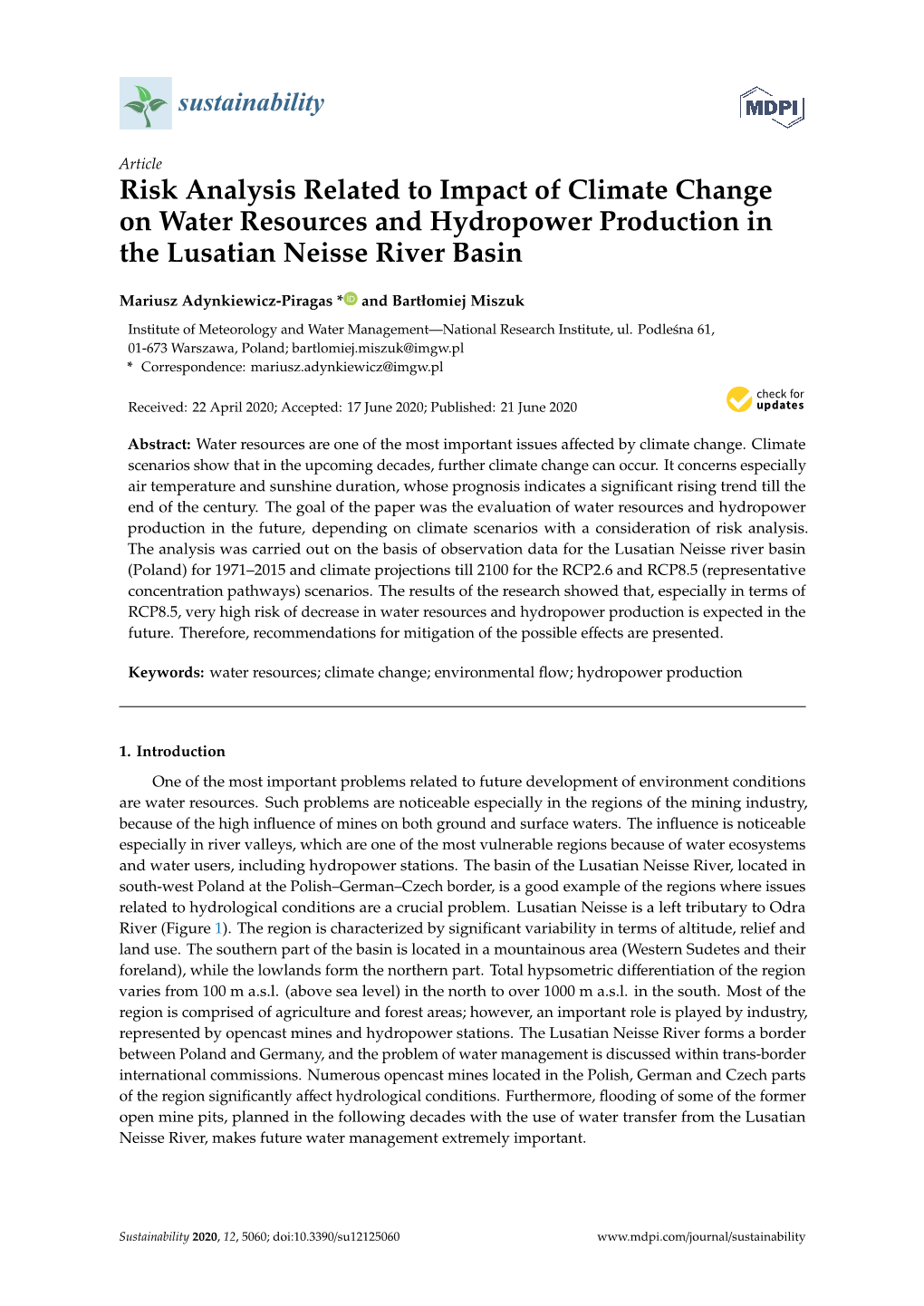 Risk Analysis Related to Impact of Climate Change on Water Resources and Hydropower Production in the Lusatian Neisse River Basin