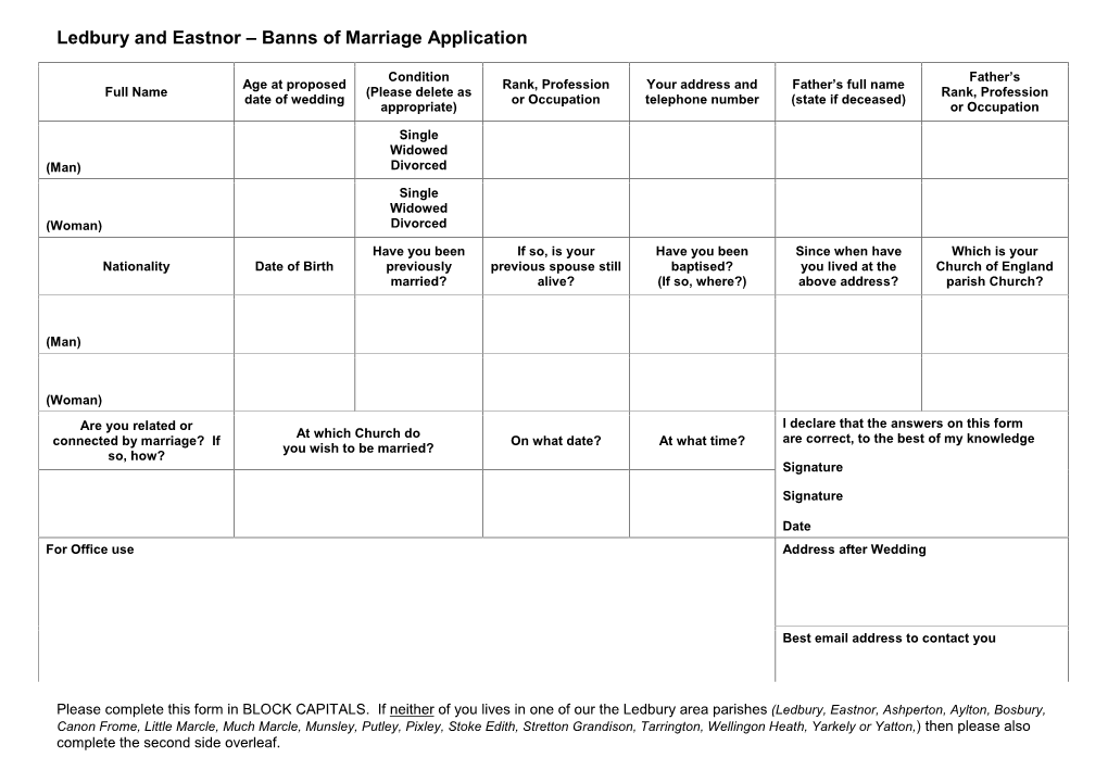 Banns of Marriage Application