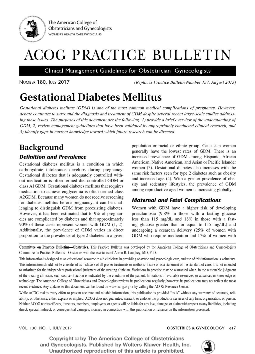 ACOG PRACTICE BULLETIN Clinical Management Guidelines for Obstetrician–Gynecologists