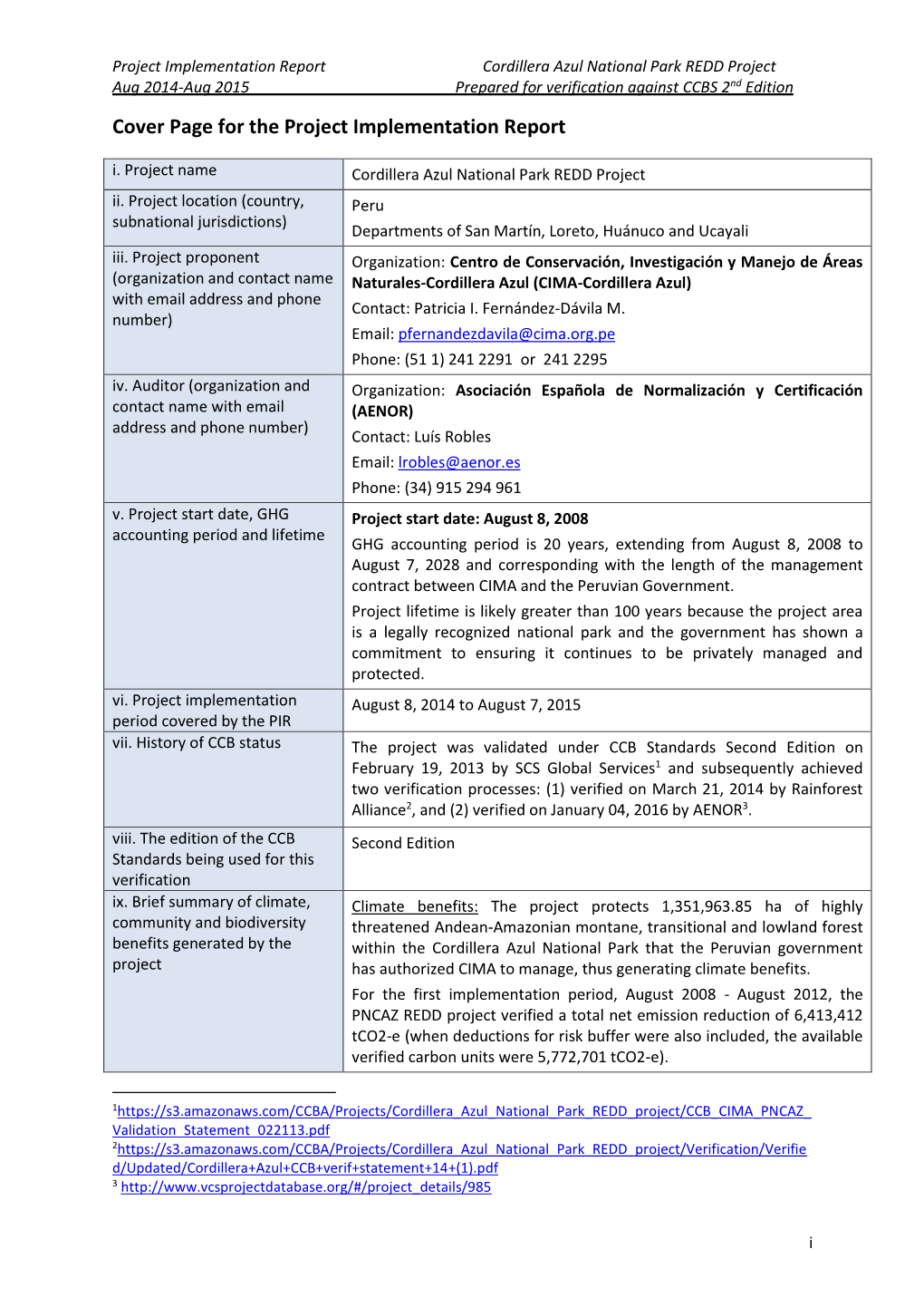 Cover Page for the Project Implementation Report I