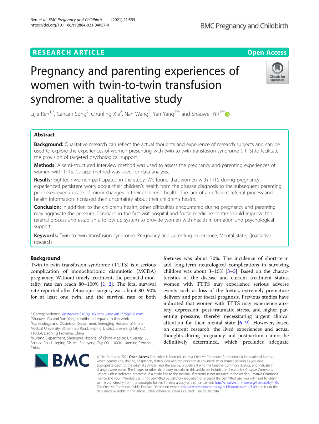 Pregnancy and Parenting Experiences of Women with Twin-To-Twin Transfusion Syndrome: a Qualitative Study