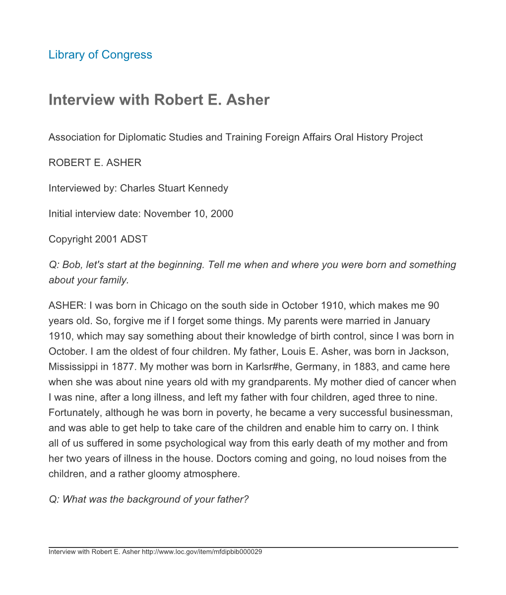 Interview with Robert E. Asher