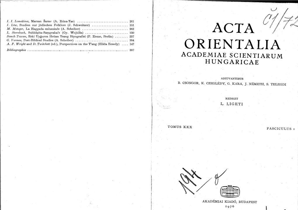 Acta Orientalia Academiae Scientiarum Hungaricae, Tomus XXX (3), Pp