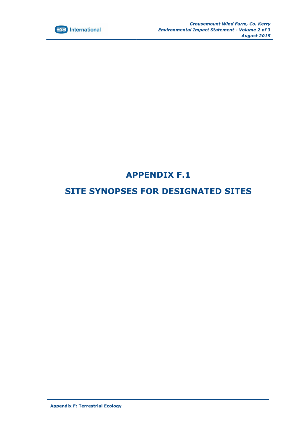 Appendix F.1 Site Synopses for Designated Sites