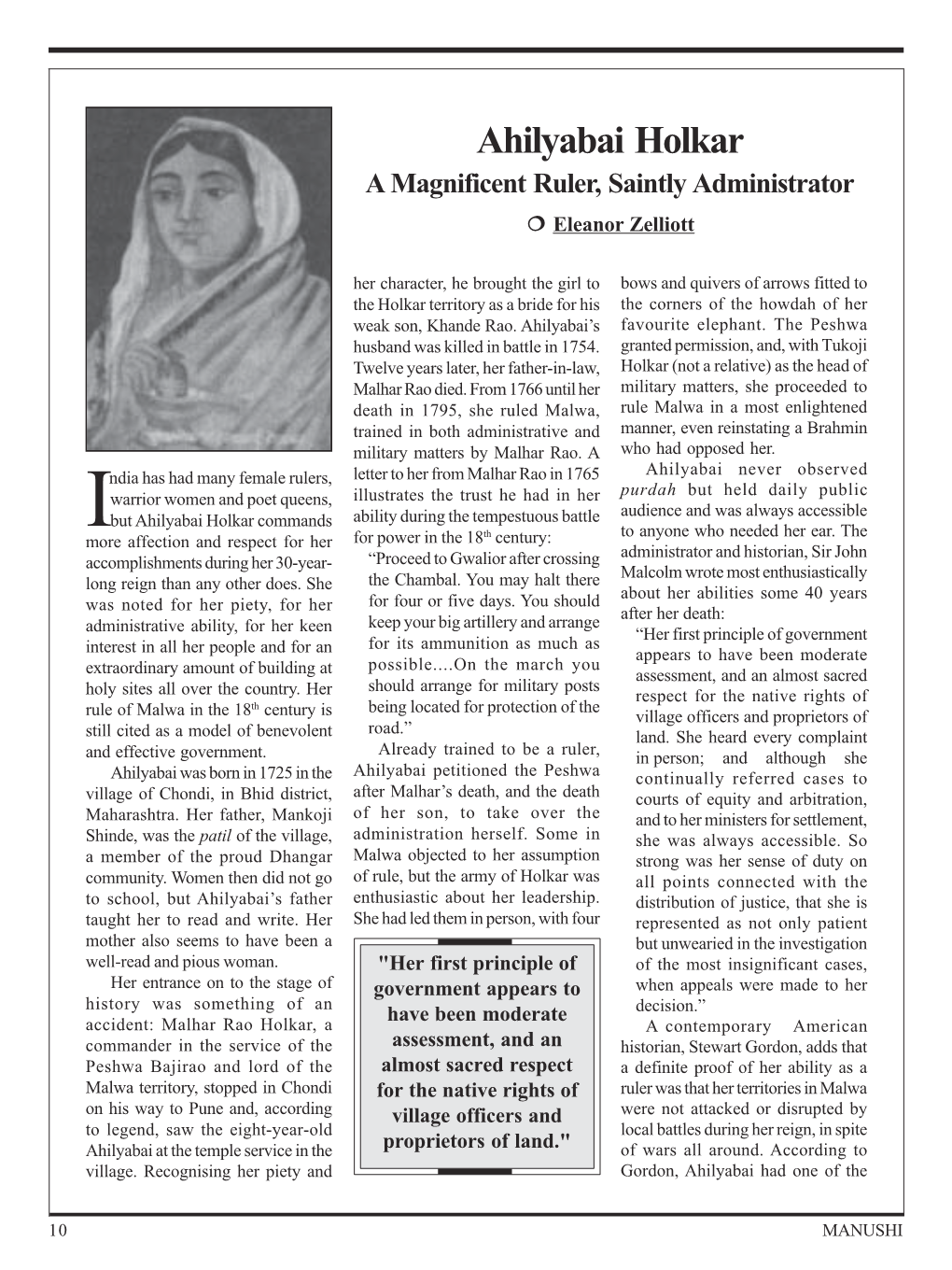 Ahilyabai Holkar a Magnificent Ruler, Saintly Administrator � Eleanor Zelliott