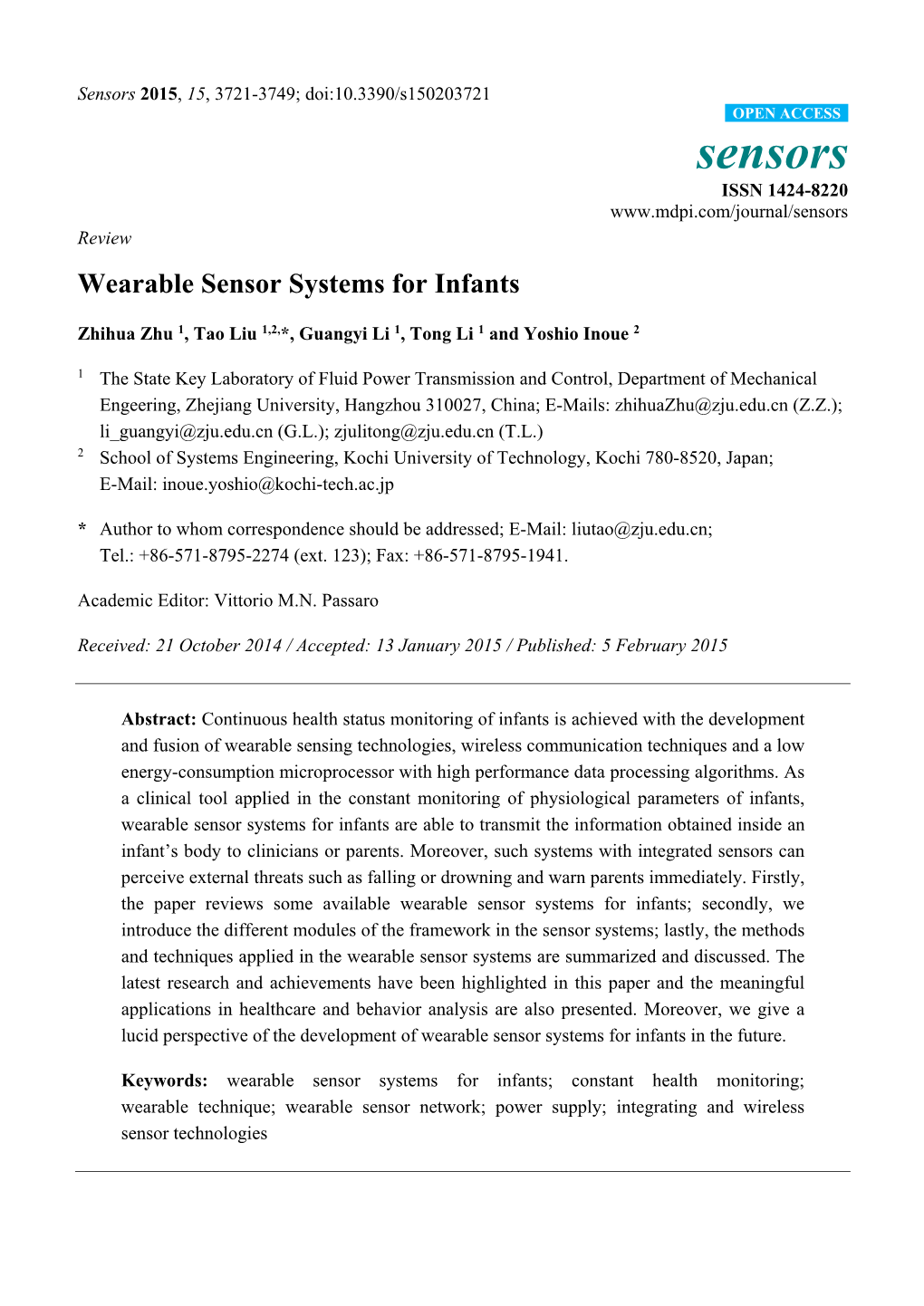 Wearable Sensor Systems for Infants