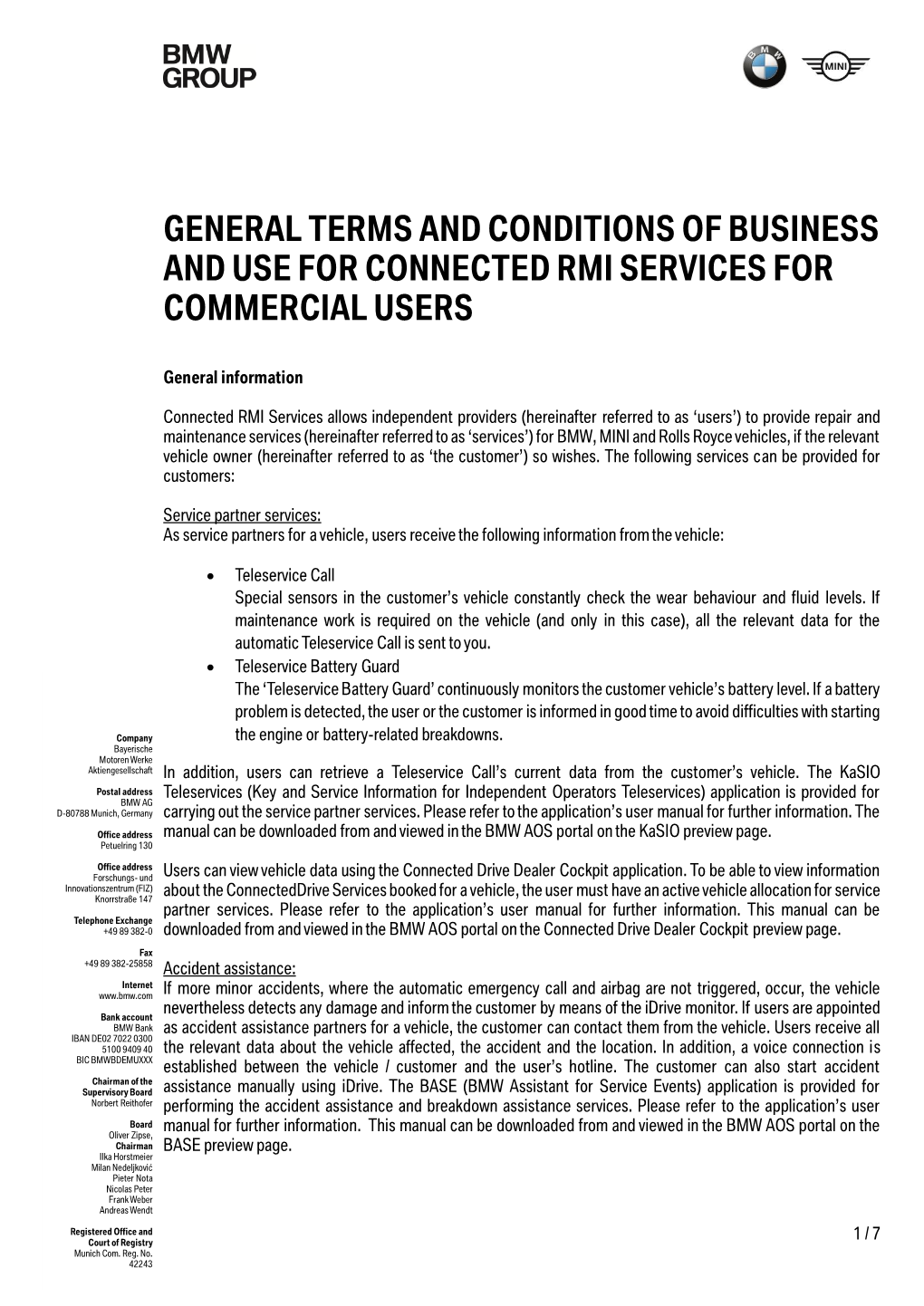 General Terms and Conditions of Business and Use for Connected Rmi Services for Commercial Users
