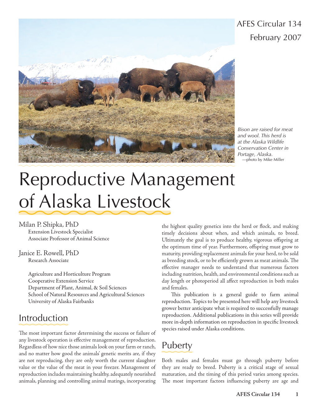 Reproductive Management of Alaska Livestock, Circular