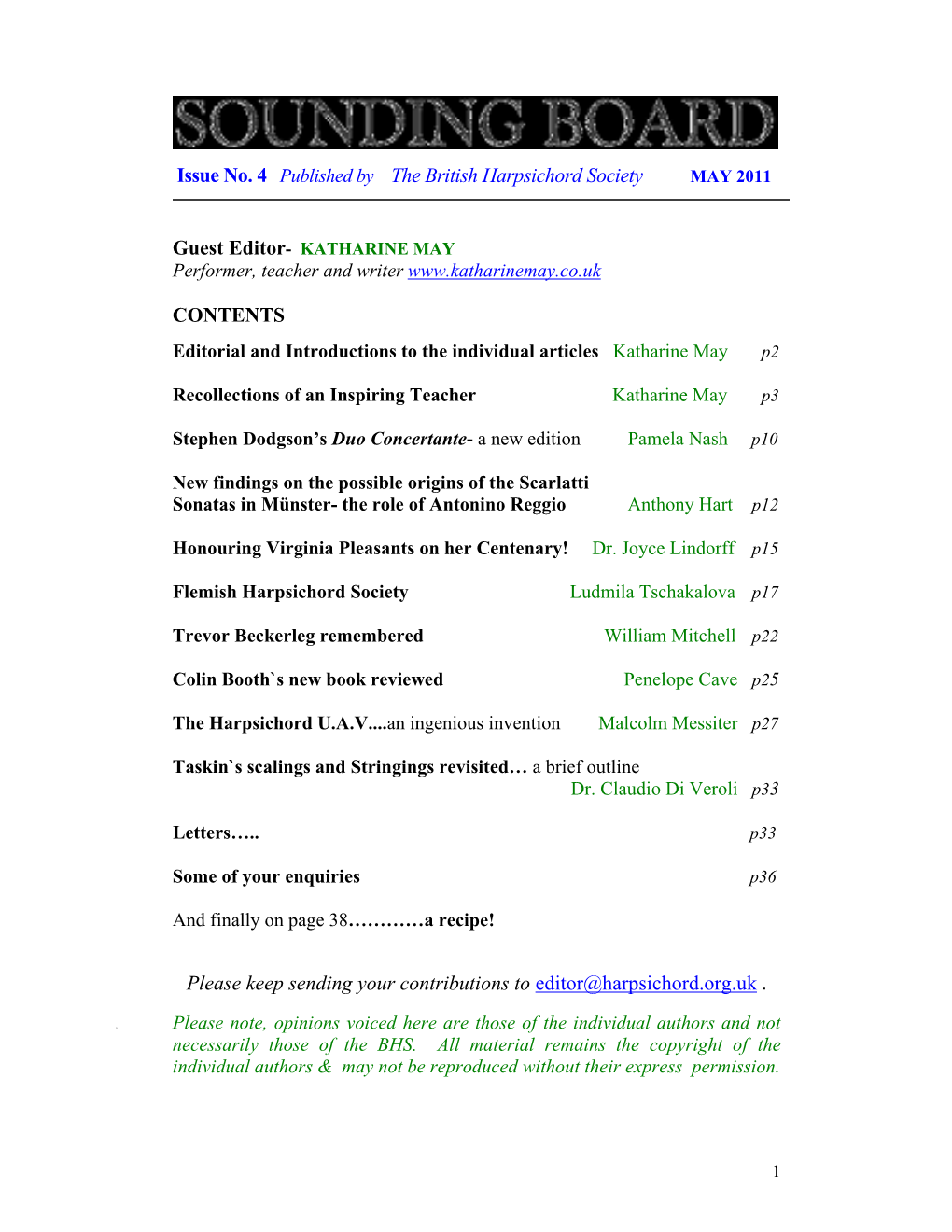 Issue No. 4 Published by the British Harpsichord Society CONTENTS