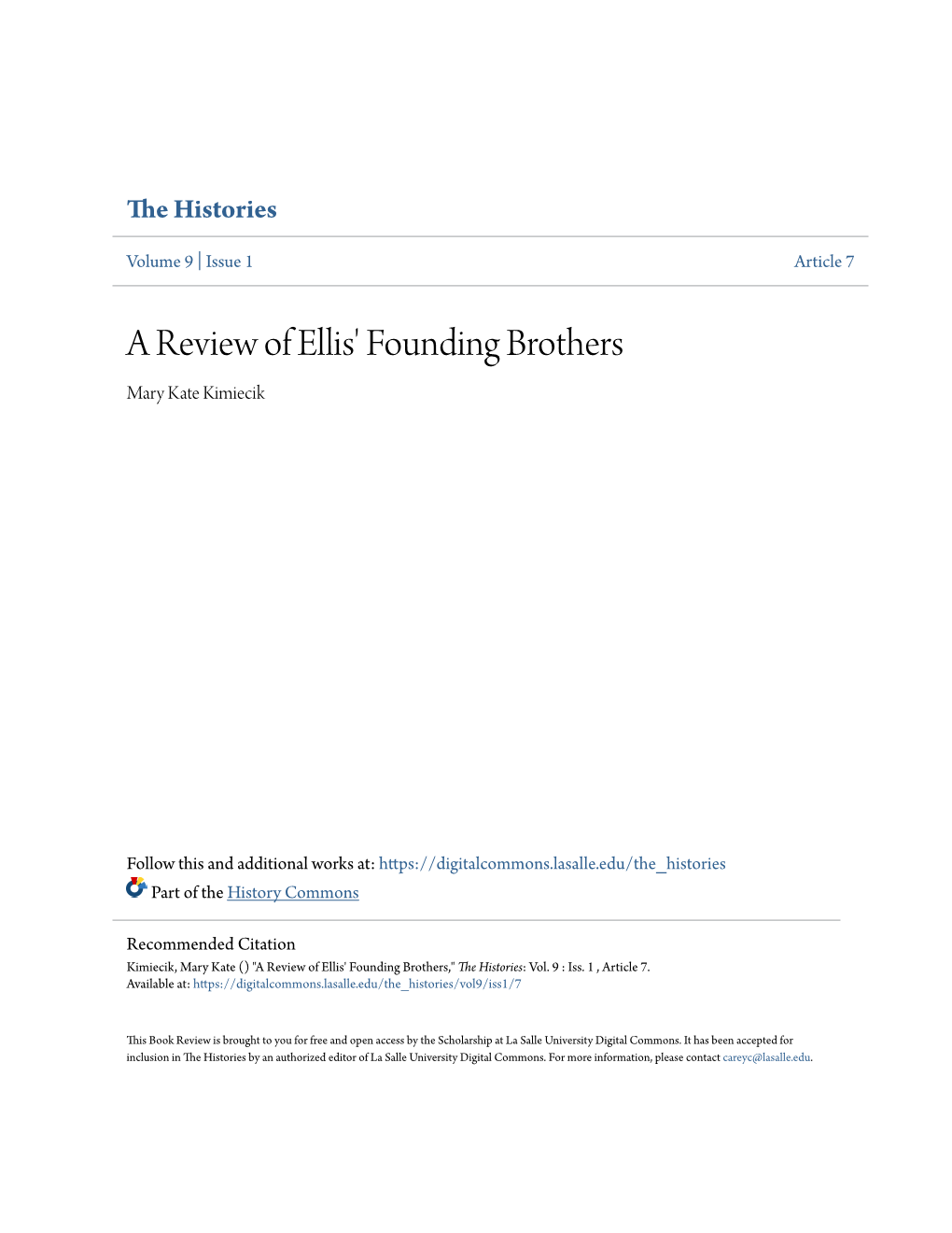 A Review of Ellis' Founding Brothers Mary Kate Kimiecik