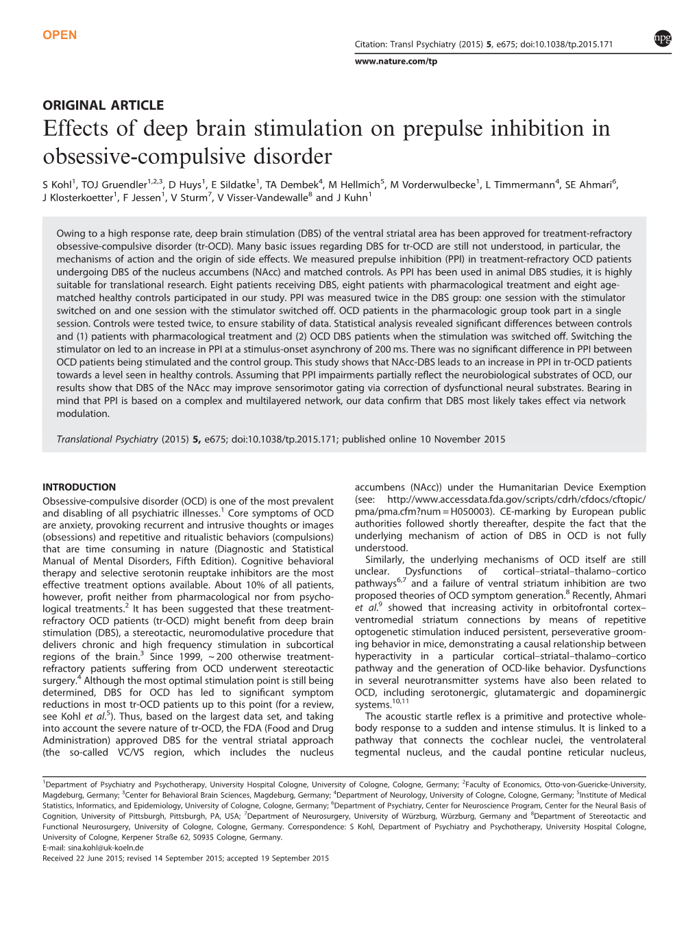 Effects of Deep Brain Stimulation on Prepulse Inhibition in Obsessive-Compulsive Disorder