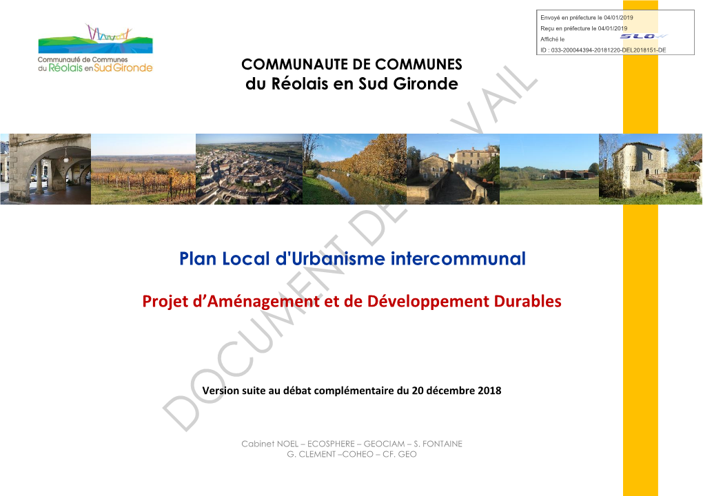 Plan Local D'urbanisme Intercommunal Projet D'aménagement Et De Développement Durables