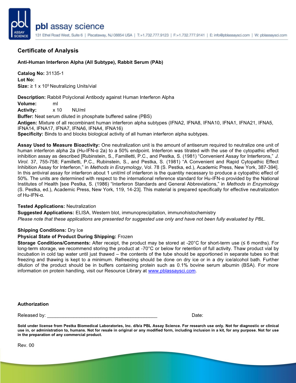 31135-1 Certificate of Analysis