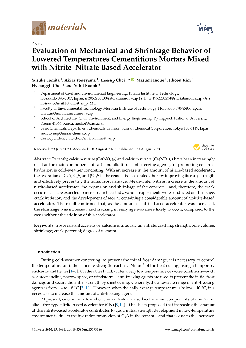 Evaluation of Mechanical and Shrinkage Behavior of Lowered Temperatures Cementitious Mortars Mixed with Nitrite–Nitrate Based Accelerator