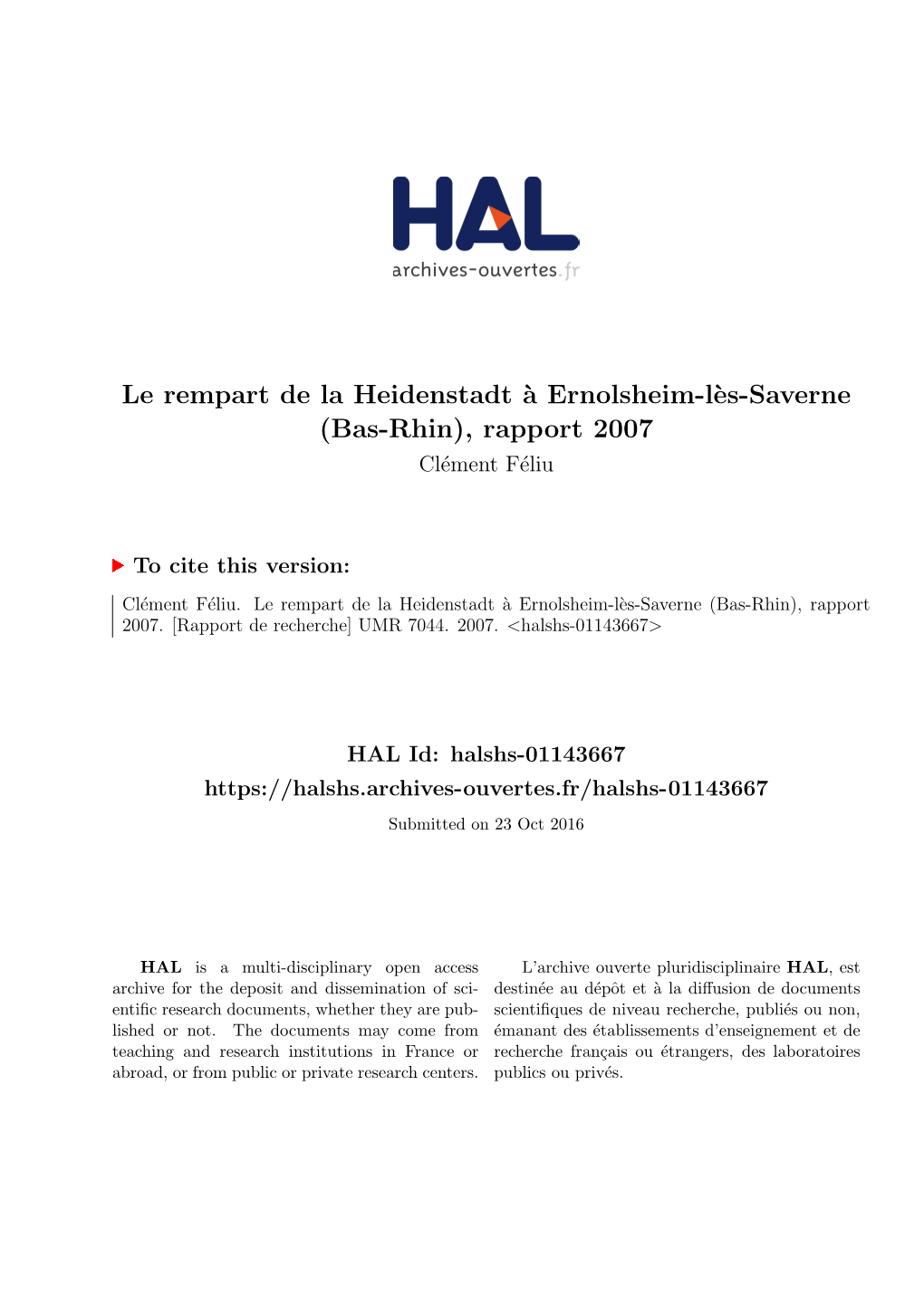 Bas-Rhin), Rapport 2007 Cl´Ement F´Eliu