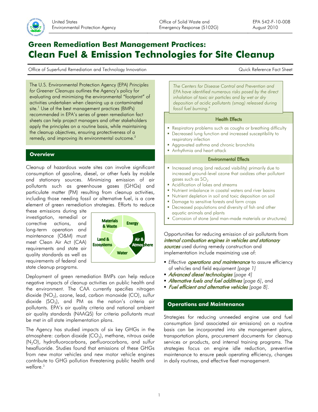 Clean Fuel & Emission Technologies for Site Cleanup