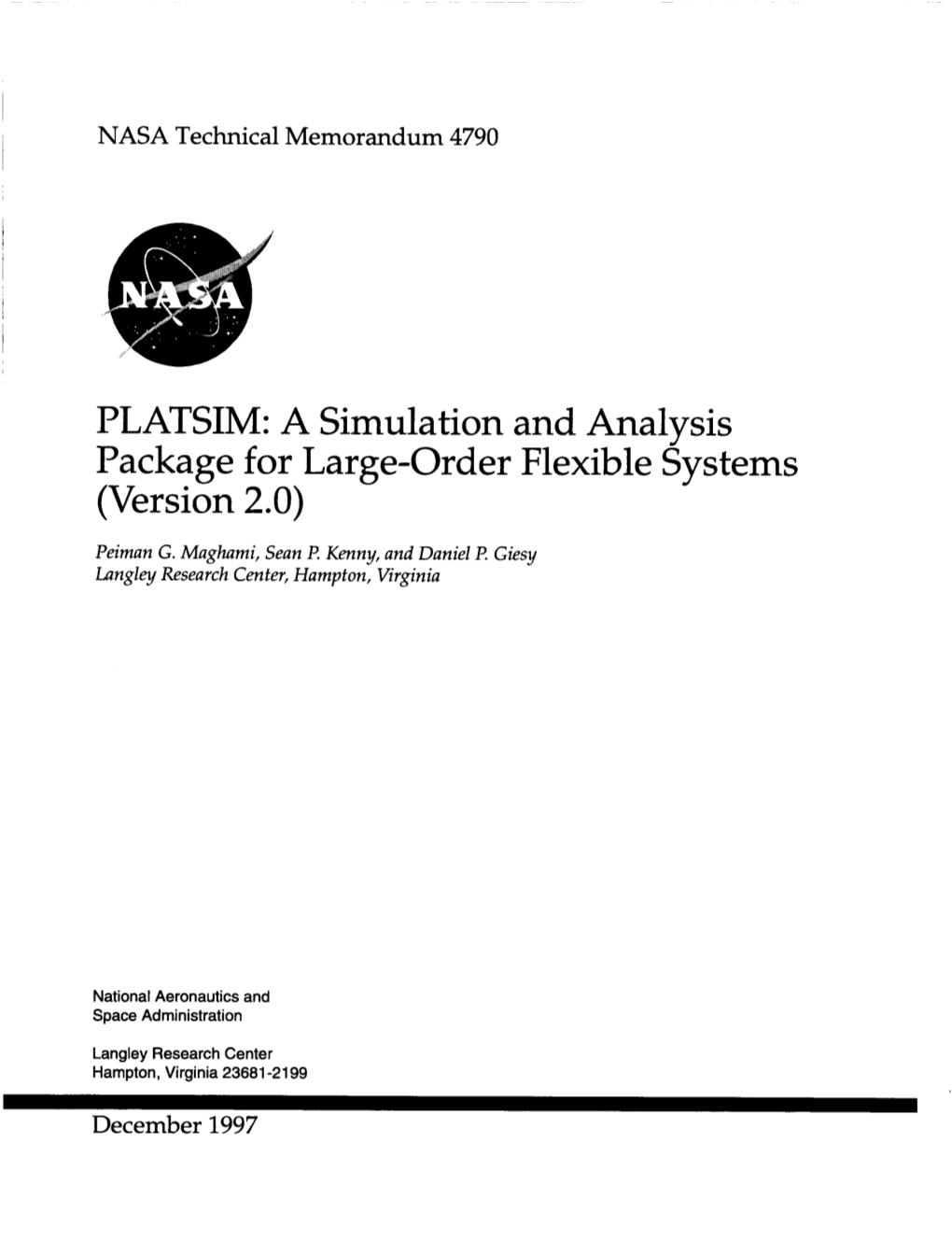 PLATSIM: a Simulation and Analysis Package for Large-Order Flexible Systems (Version 2.0)