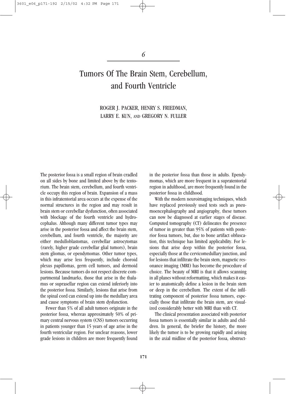 Tumors of the Brain Stem, Cerebellum, and Fourth Ventricle