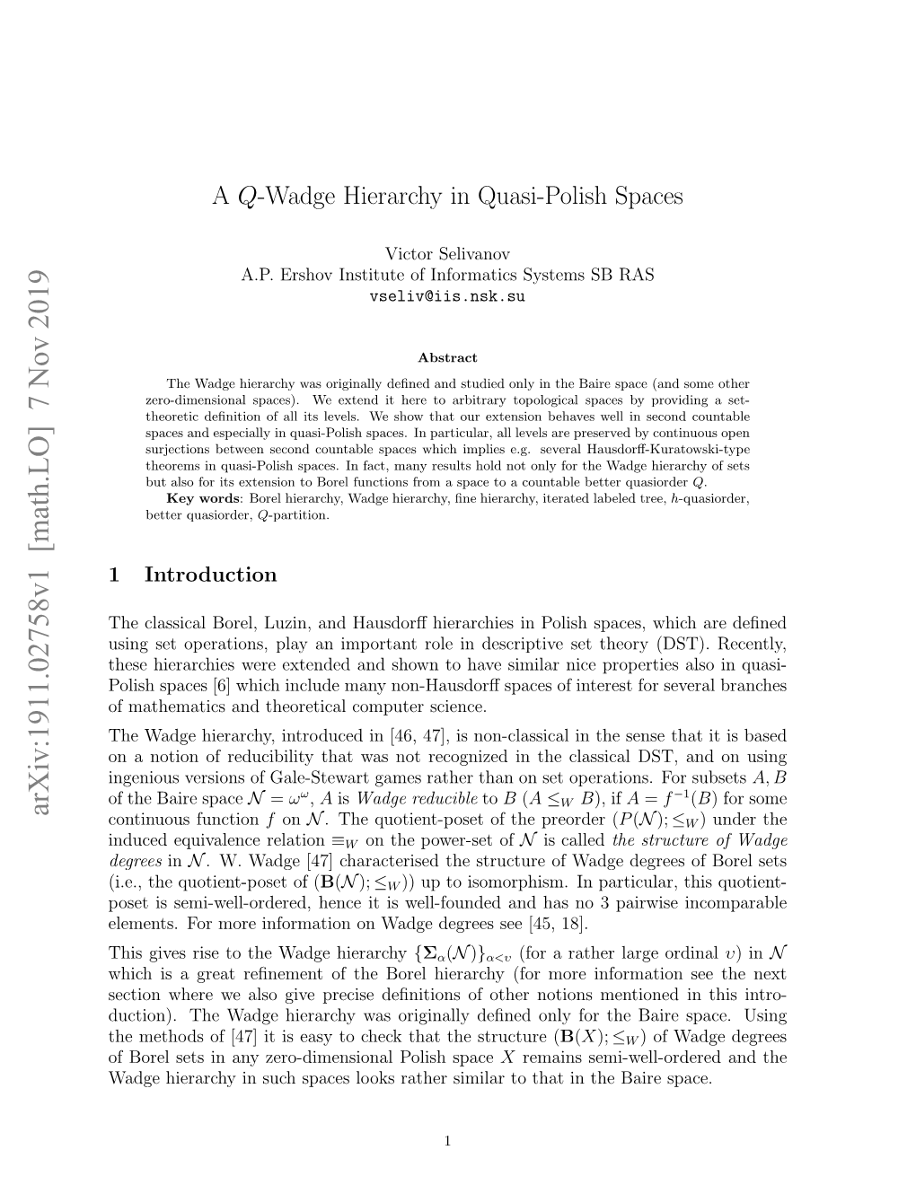 A Q-Wadge Hierarchy in Quasi-Polish Spaces