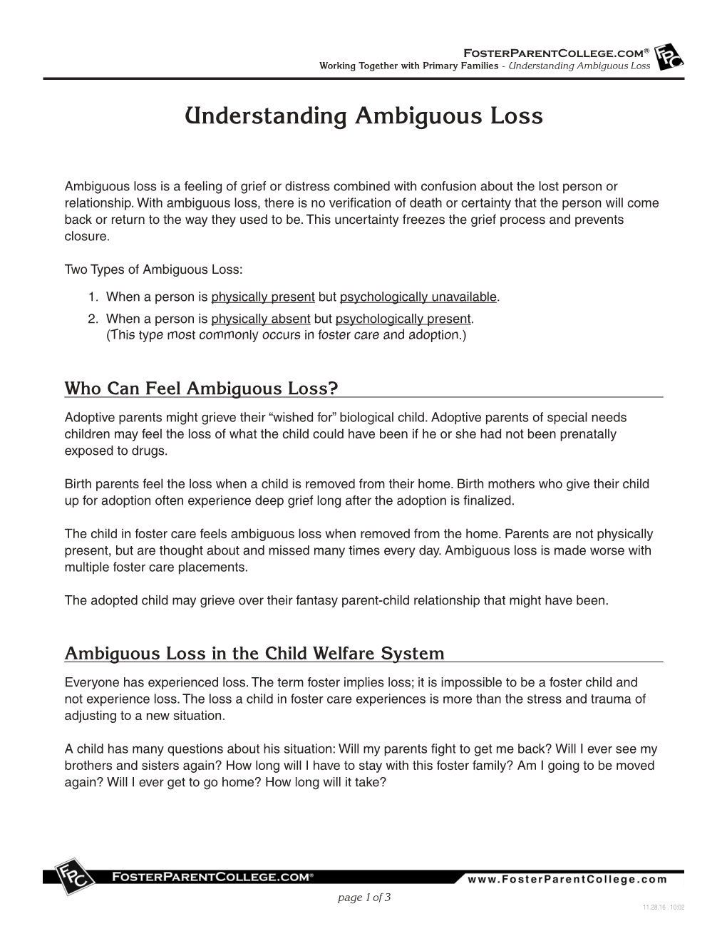 Understanding Ambiguous Loss