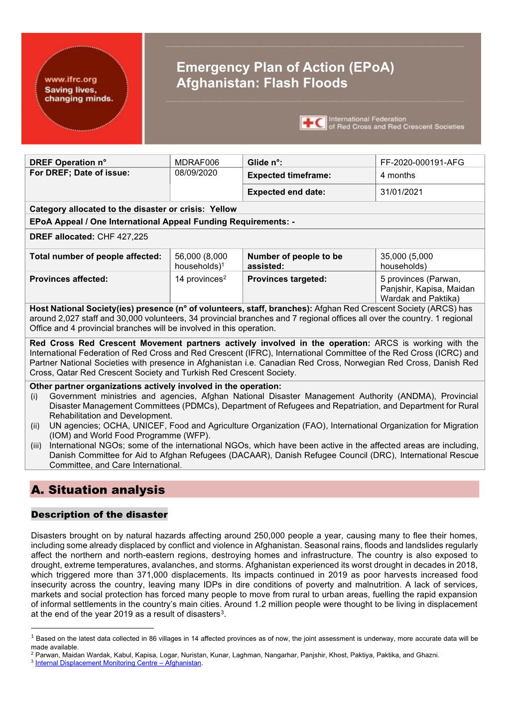 Emergency Plan of Action (Epoa) Afghanistan: Flash Floods