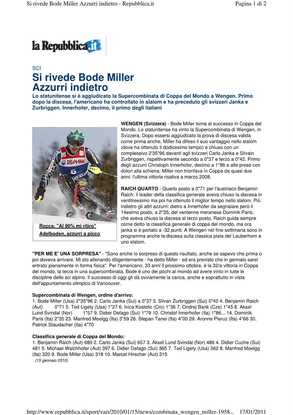 Si Rivede Bode Miller Azzurri Indietro - Repubblica.It Pagina 1 Di 2