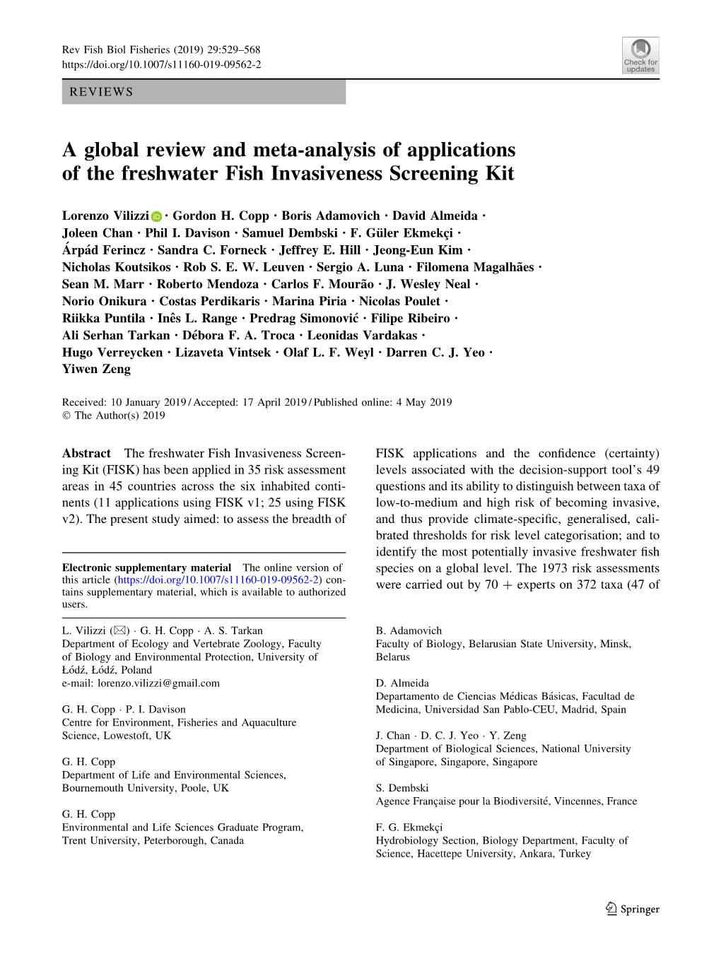 A Global Review and Meta-Analysis of Applications of the Freshwater Fish Invasiveness Screening Kit