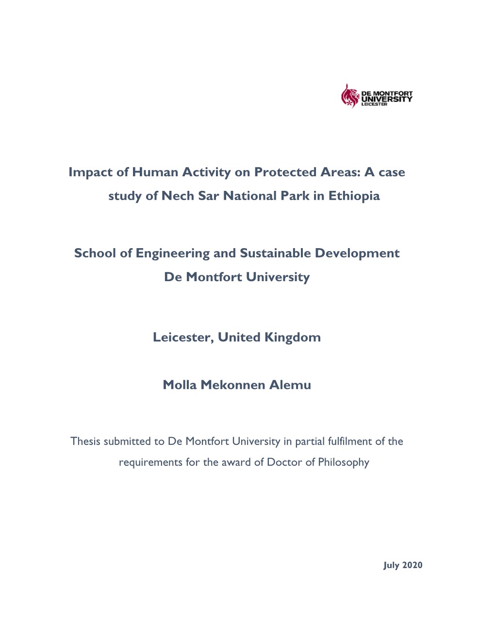 Impact of Human Activity on Protected Areas: a Case Study of Nech Sar National Park in Ethiopia