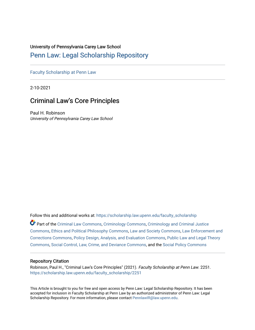 Criminal Law's Core Principles