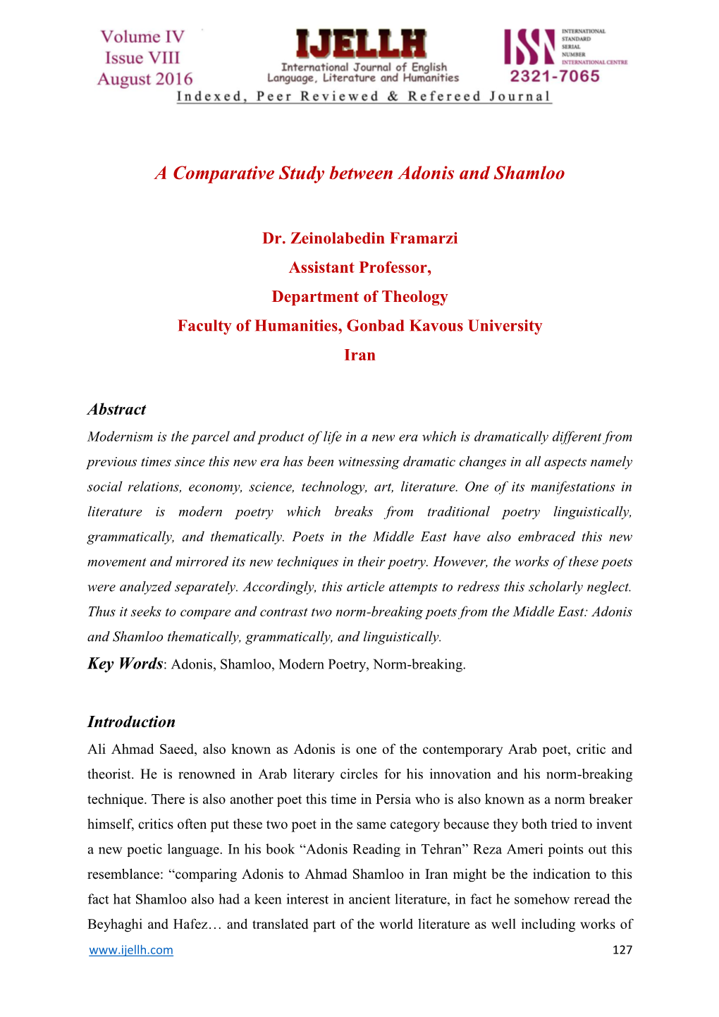 A Comparative Study Between Adonis and Shamloo