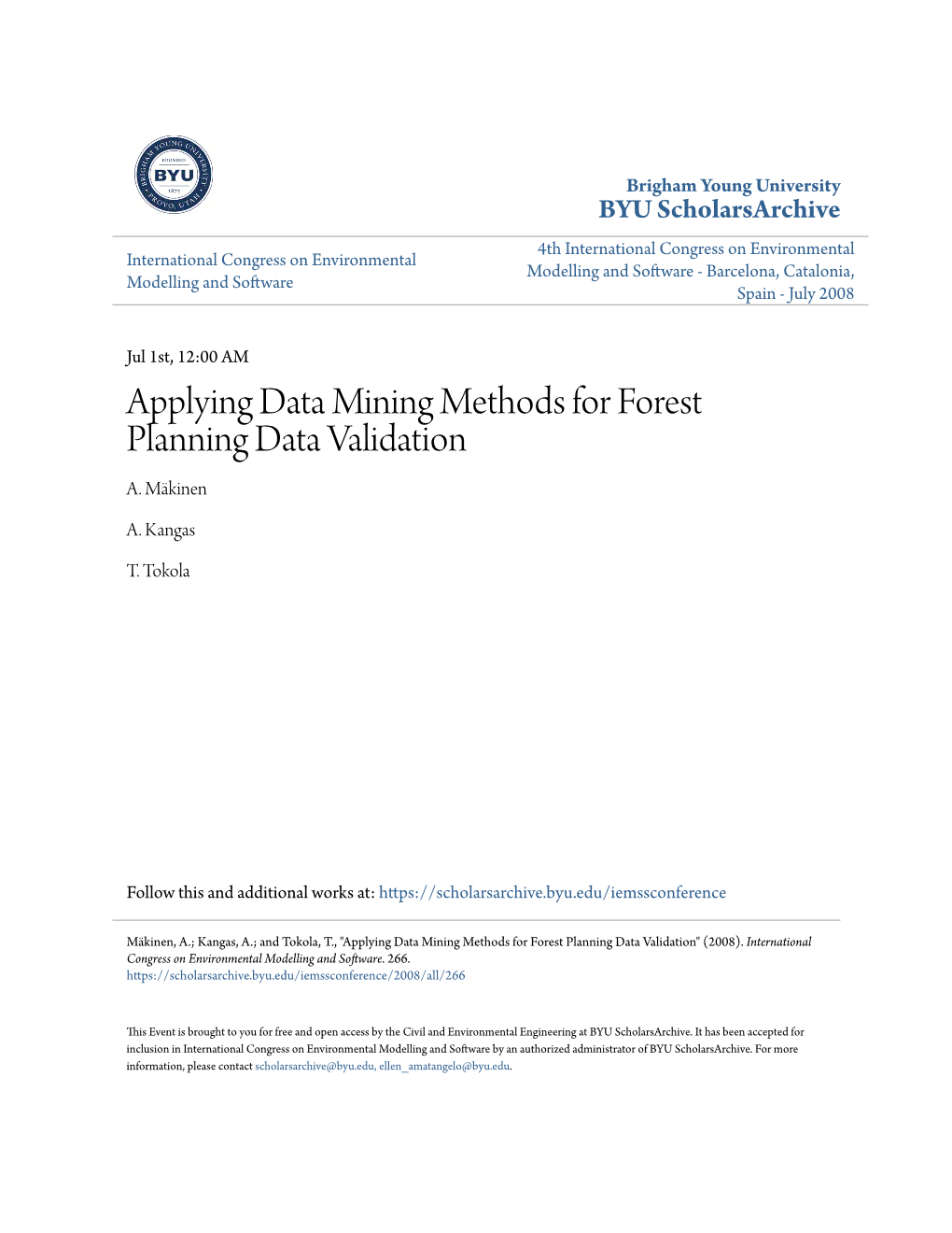 Applying Data Mining Methods for Forest Planning Data Validation A