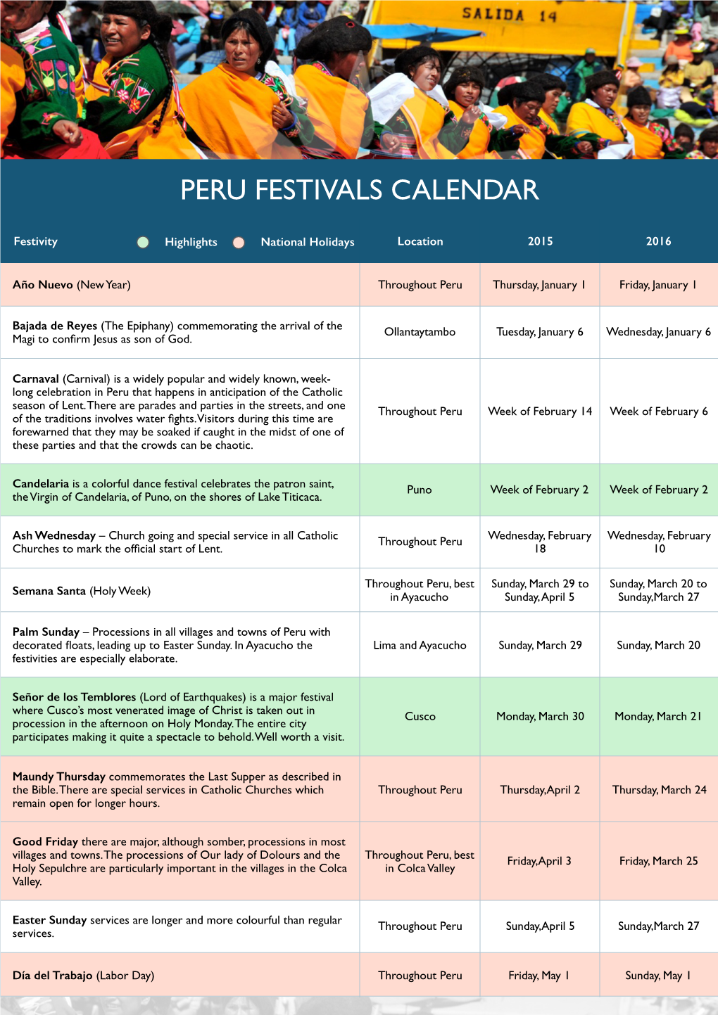 Peru Festivals Calendar