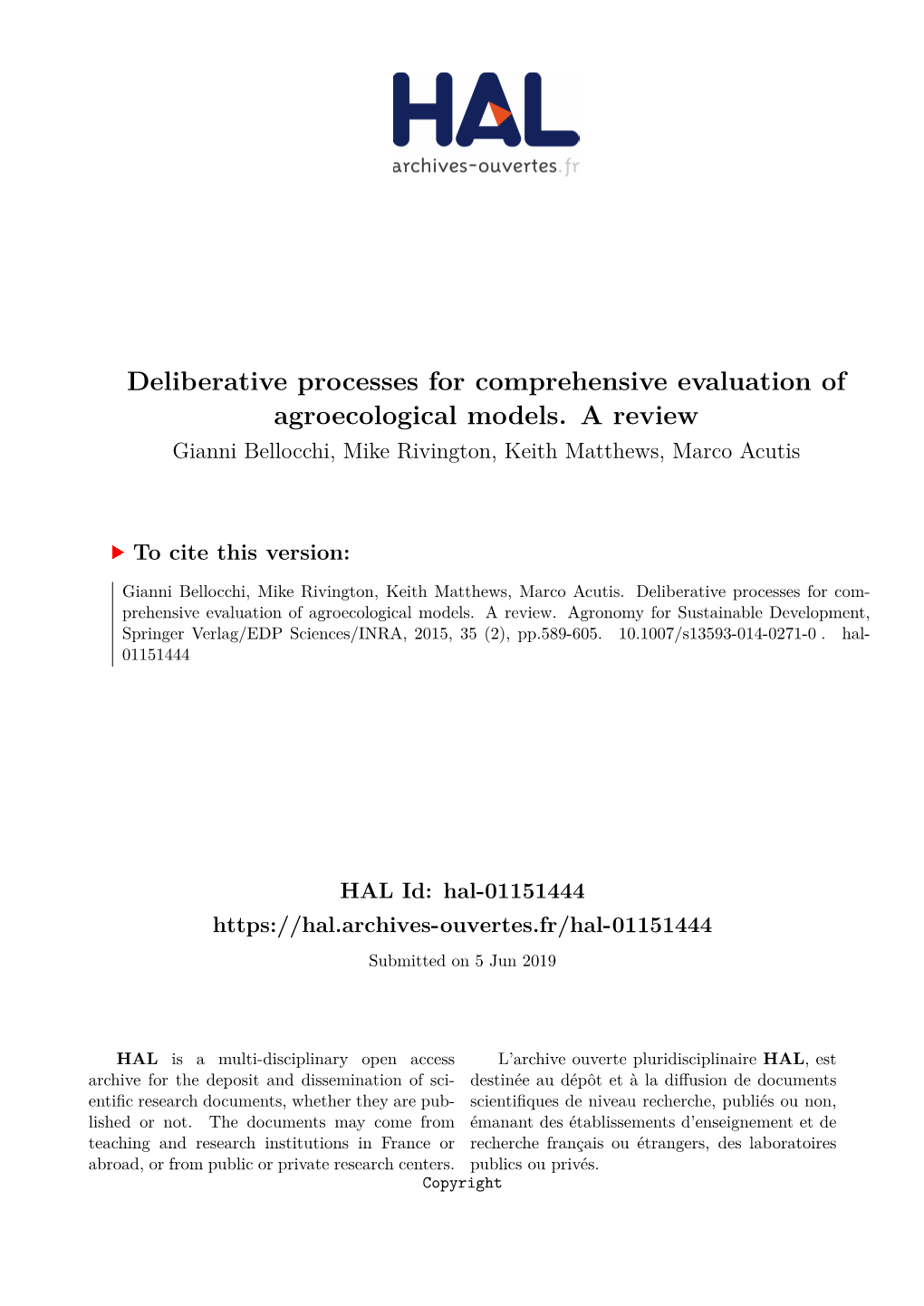 Deliberative Processes for Comprehensive Evaluation of Agroecological Models