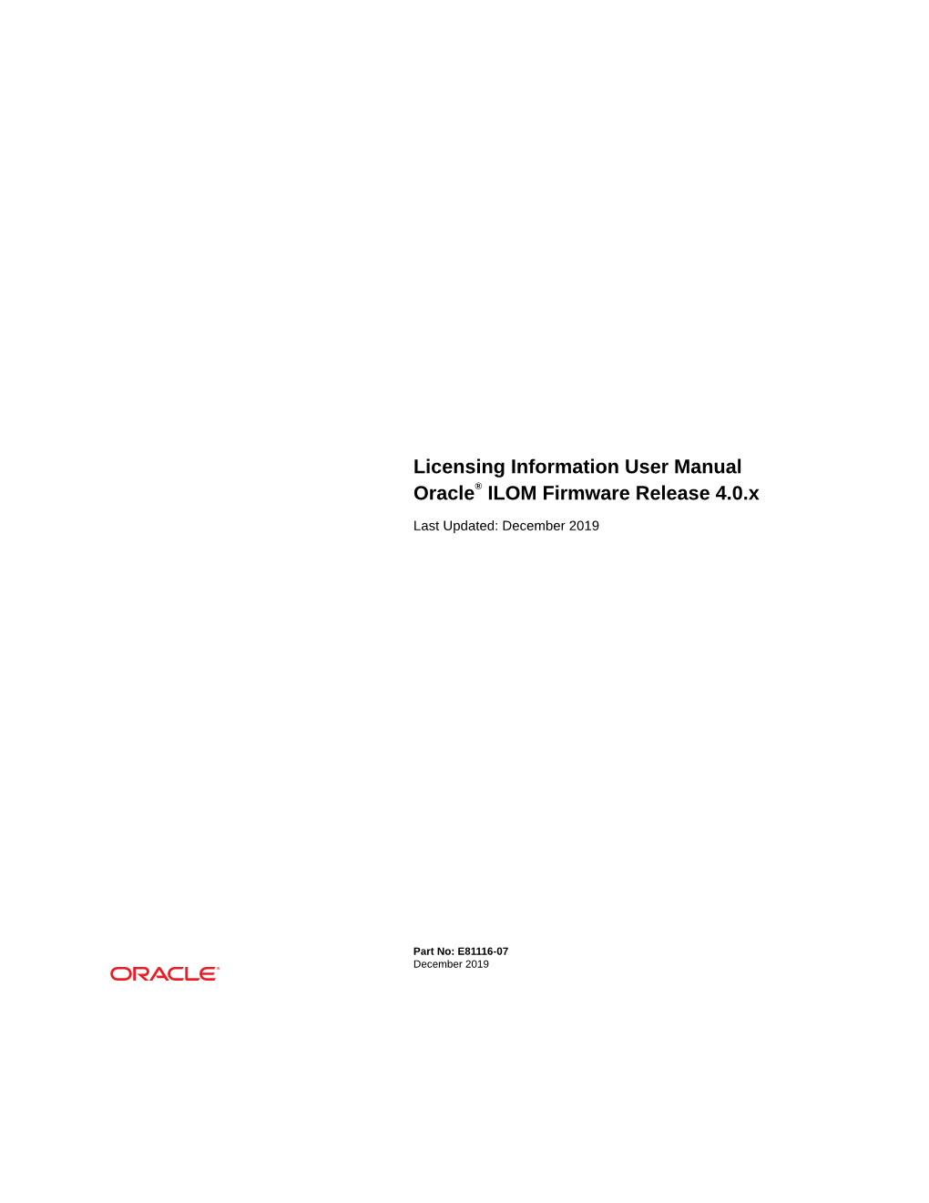 Licensing Information User Manual Oracle® ILOM