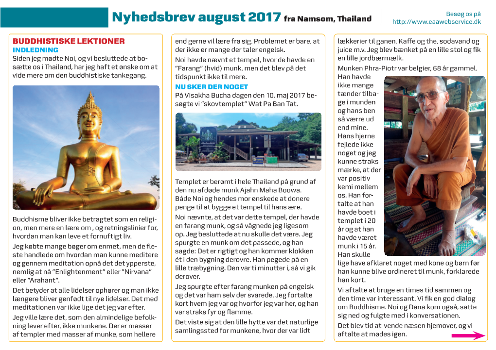 Nyhedsbrev August 2017 Fra Namsom, Thailand